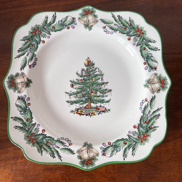 2 Spode Christmas Tree Garland Square Salad Plates 8.75” Vintage 2005 Holiday - Picture 2 of 10